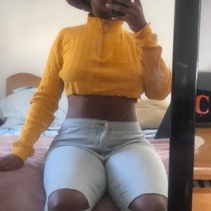 Yellow knit ribbed crop sweater